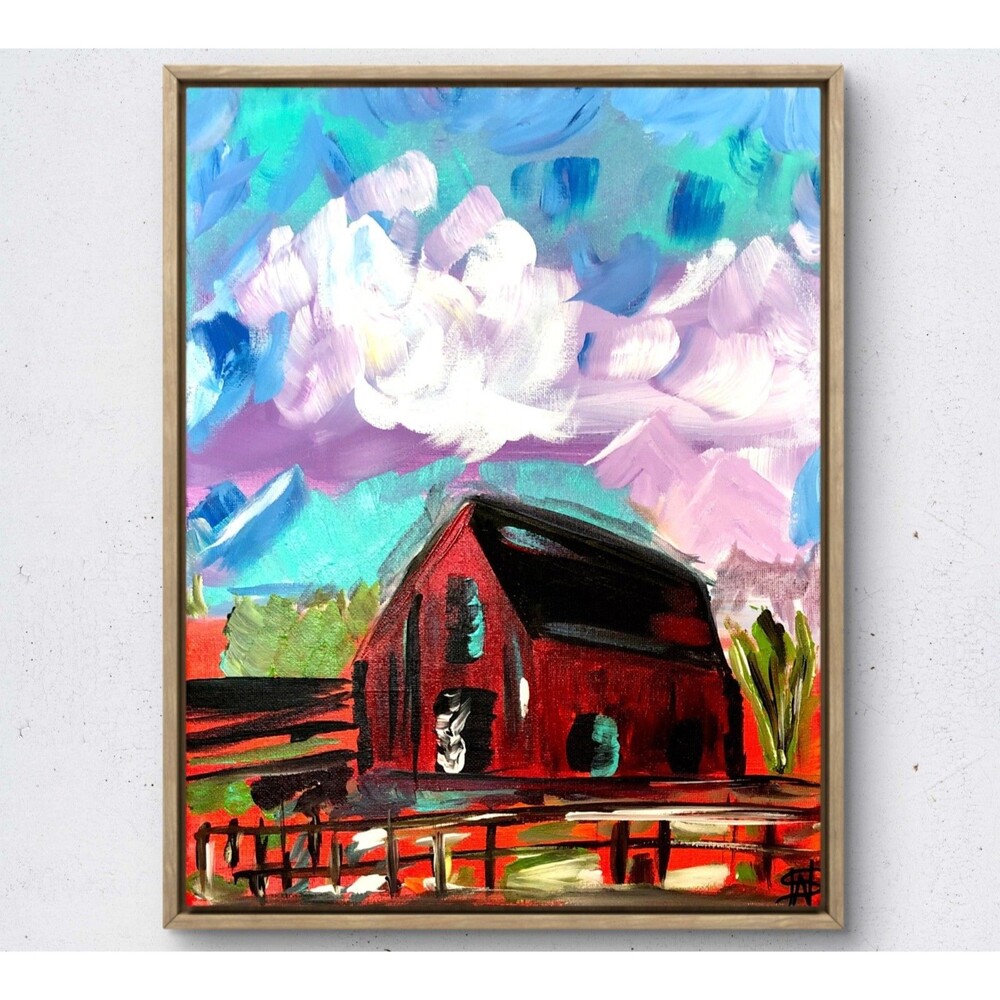WS original farm barn hand painted 14X11 canvas acrylic abstract modern wall art